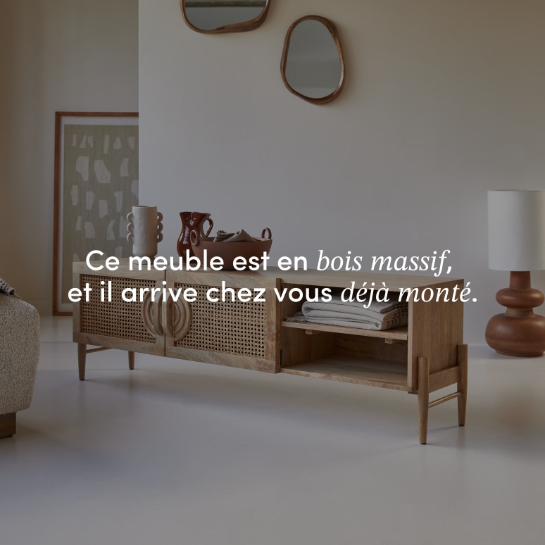 Sina - Meuble TV manguier massif et rotin 145 cm