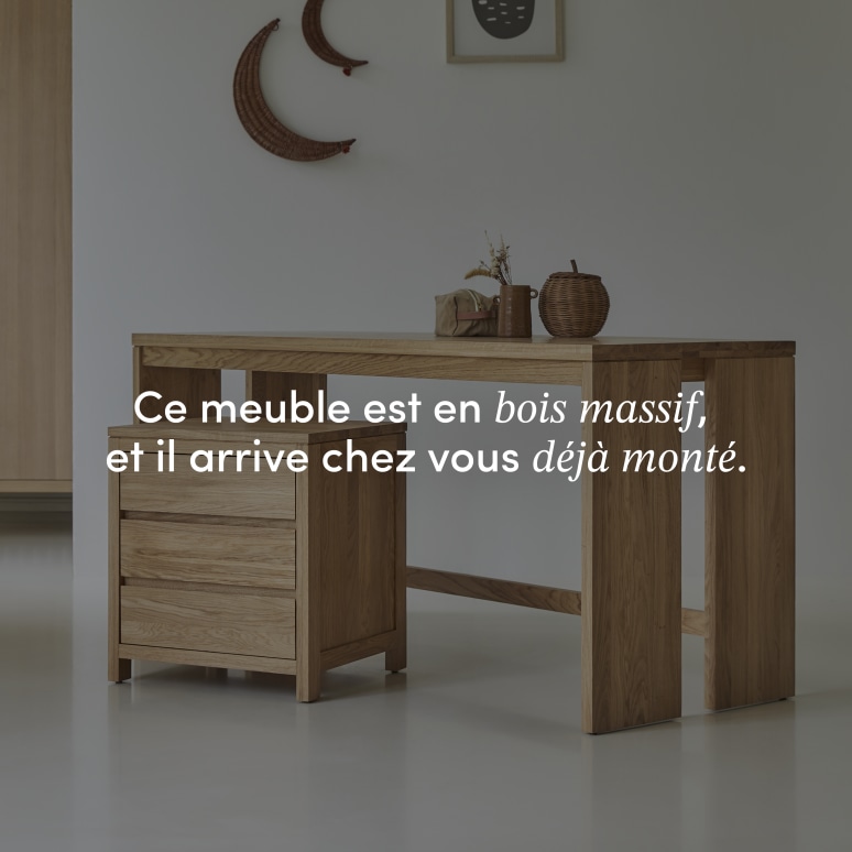 Eden - Bureau enfant en chêne massif avec caisson de rangement