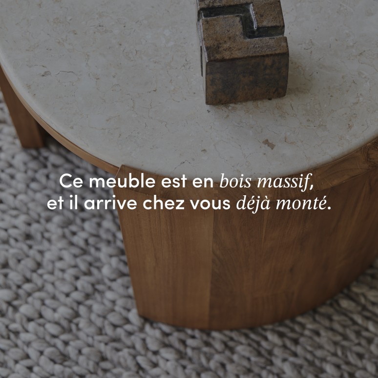 Virgile - Table d’appoint ronde en teck massif et marbre