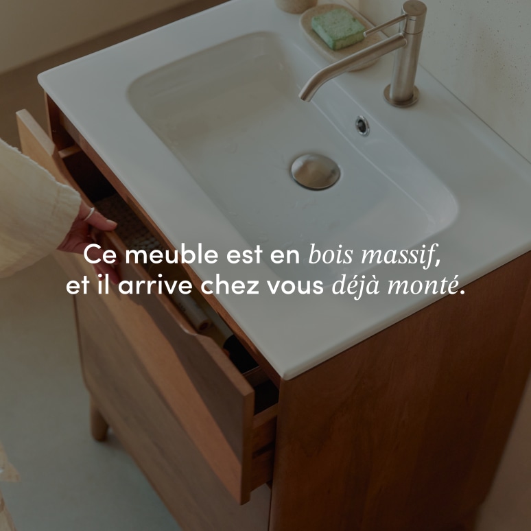 Gabrielle - Meuble de salle de bain en manguier massif et céramique 60 cm