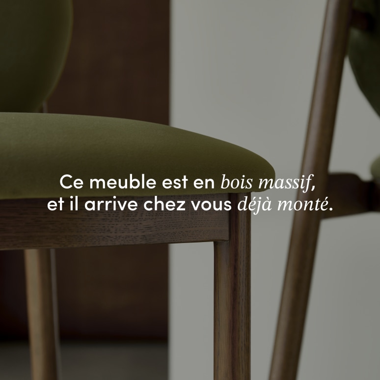 Olive - Chaise de comptoir en chêne massif et velours vert 