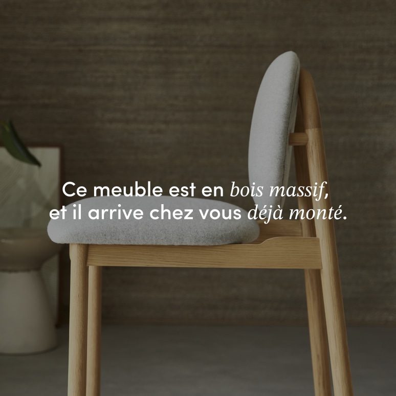 Olive - Chaise de comptoir en chêne massif et lainage gris