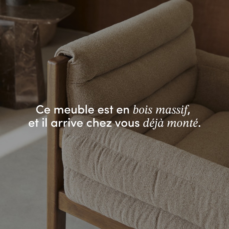 Orso - Fauteuil en chêne massif et tissu beige