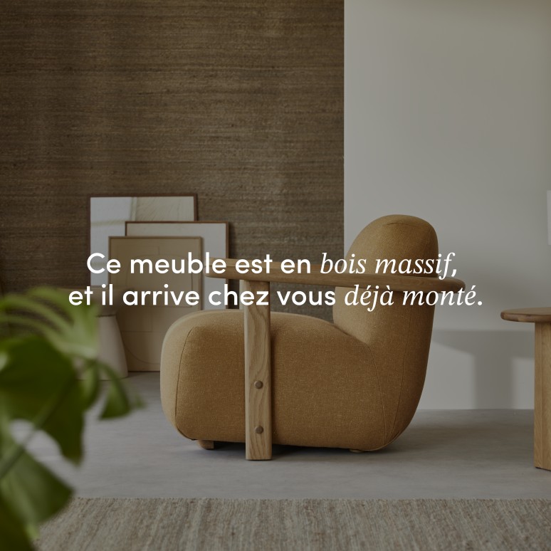 Tino - Fauteuil en chêne massif et tissu camel