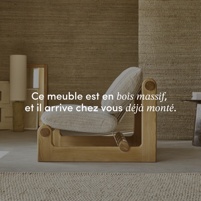 Aimé - Fauteuil XL en chêne massif et tissu beige