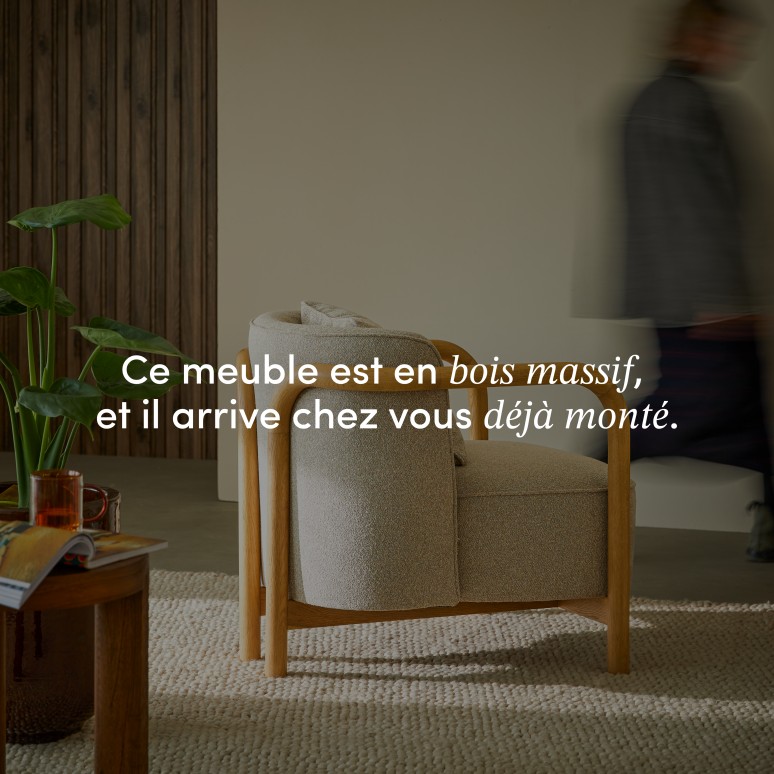 Lya - Fauteuil en chêne massif et tissu gris