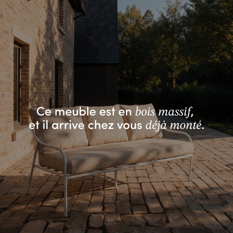 Luca - Salon de jardin en tissu écru et métal white 5 places