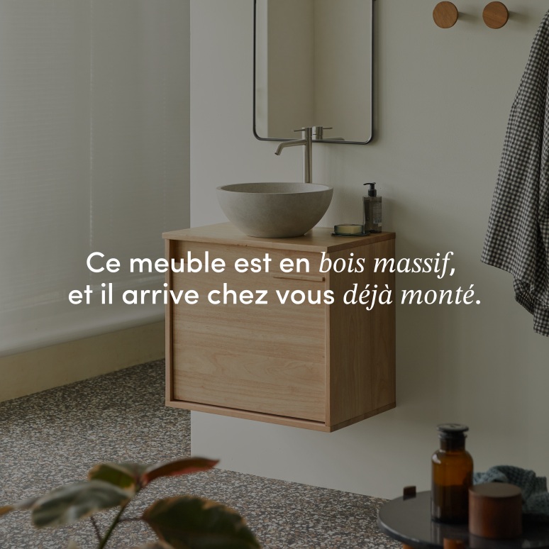 Néo - Meuble de salle de bain en hévéa massif 60cm