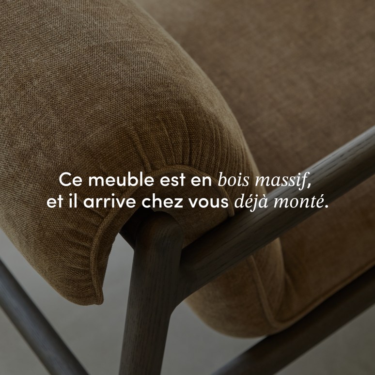Emma - Fauteuil en chêne massif et tissu marron
