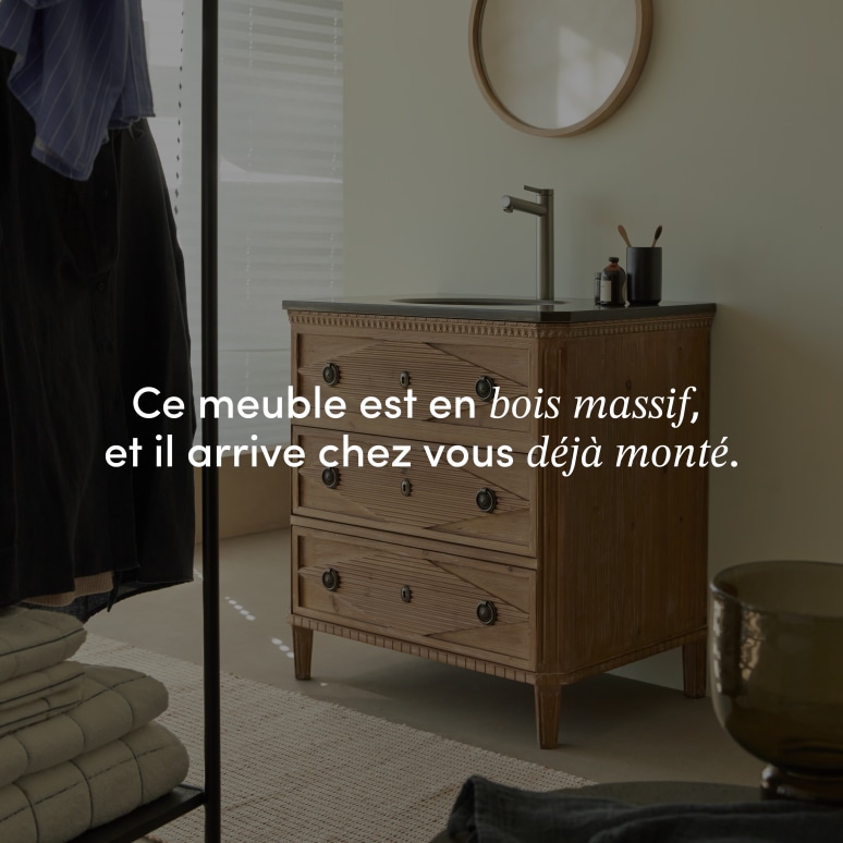 Emily - Meuble salle de bain en pin massif et pierre 80 cm