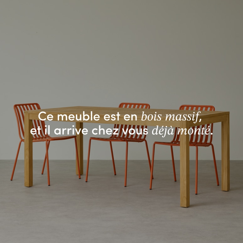 Téo - Ensemble de jardin en teck massif et métal orange 4 chaises