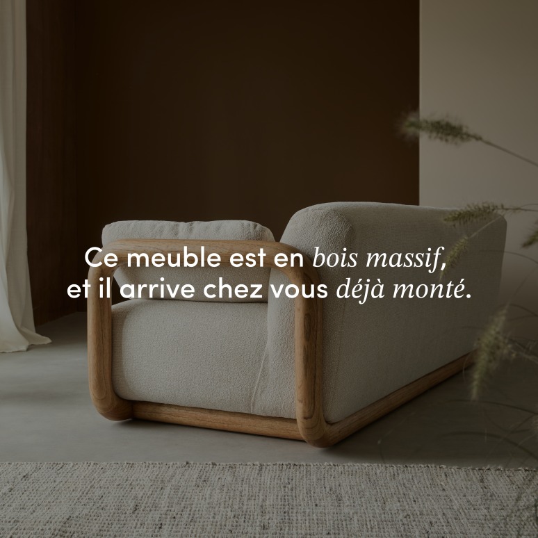 Bastian - Canapé en mindi massif et tissu, 3 places
