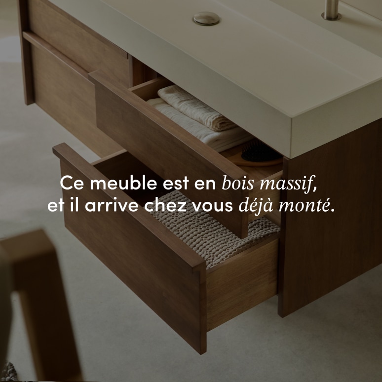 Margot - Meuble de salle de bain en hévéa massif et béton 120 cm