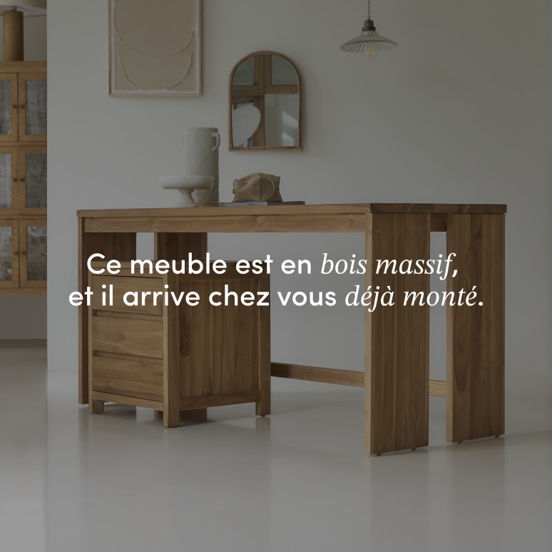 Eden - Bureau en teck massif avec caisson de rangement