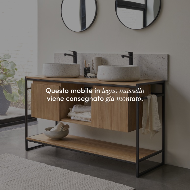 Michal - Mobile per il bagno in teak massello e metallo 140 cm