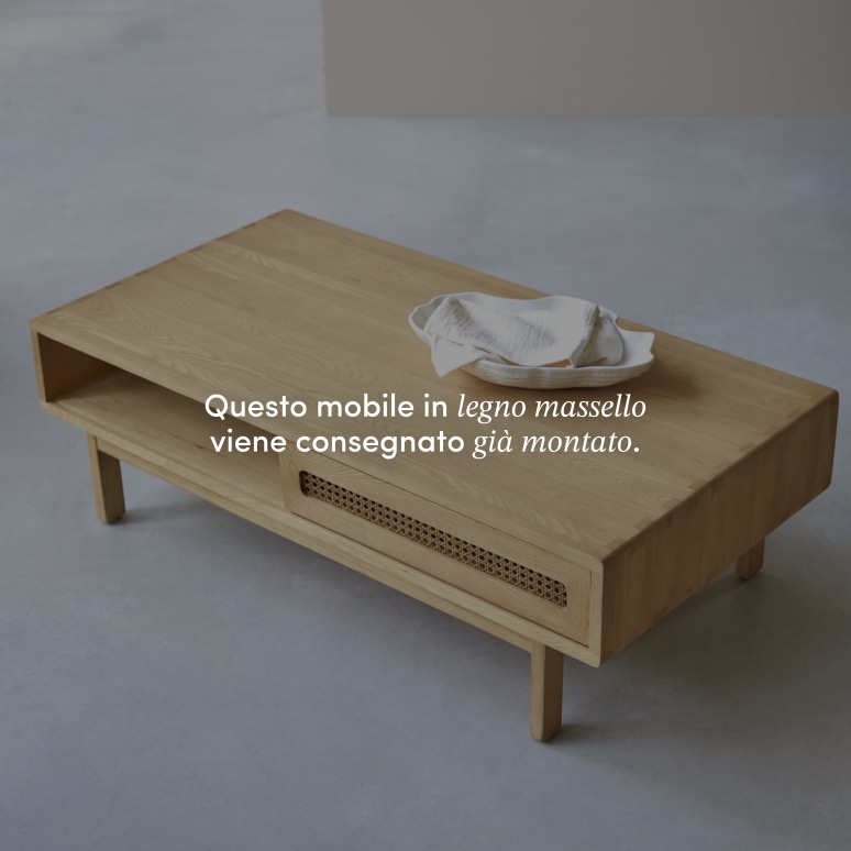 Luis - Tavolino in legno di olmo massello e rattan