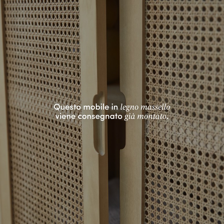 Luis - Mobile contenitore in legno di olmo massello e rattan
