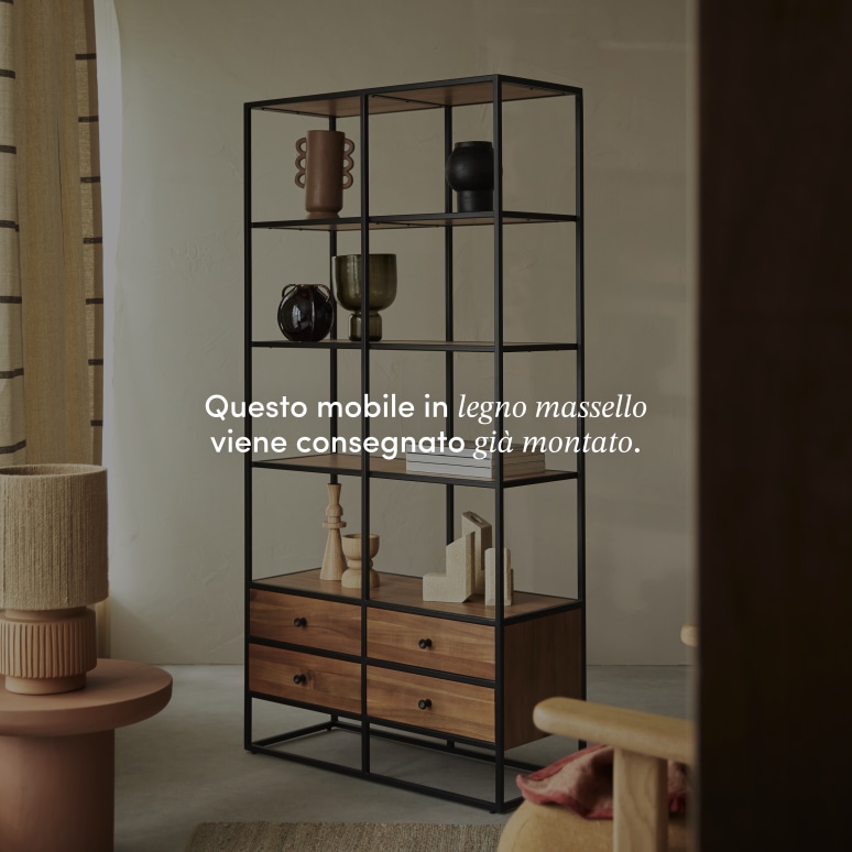 Agra - Libreria in legno di acacia massello e metallo