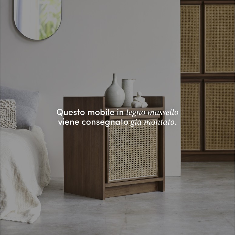 Roots - Comodino in teak massello e rattan