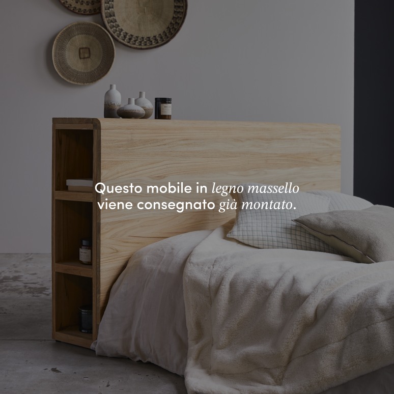 Bertie - Testiera con portaoggetti in teak massello 165 cm