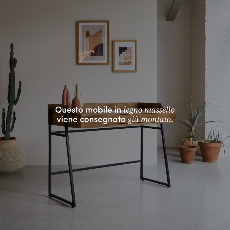 Hedda - Scrivania in legno di mango massello e metallo