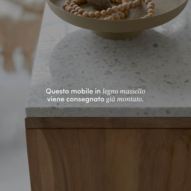Miho - Libreria bassa in teak massello e battuto di terrazzo premium white