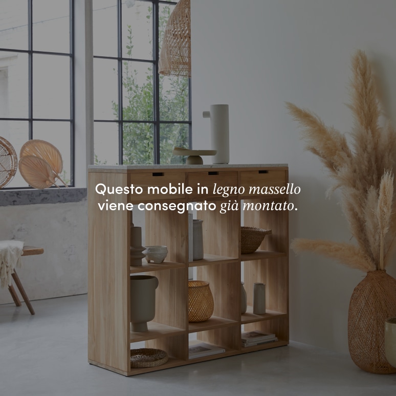 Miho - Consolle in teak massello e battuto di terrazzo premium White