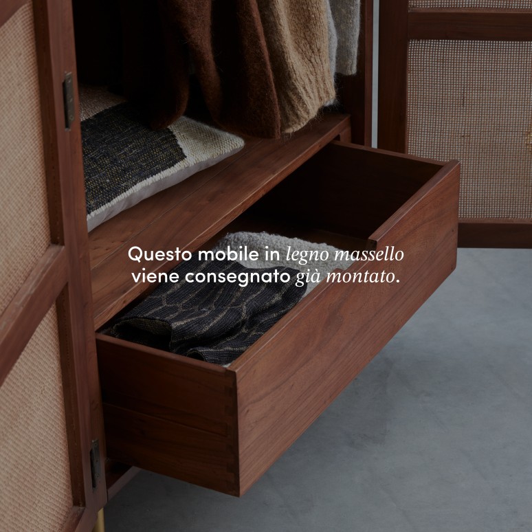 Lisbeth - Armadio in legno di olmo e rattan