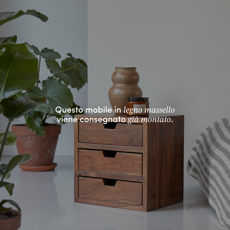 Kwarto - Comodino in legno di palissandro massello 3 cassetti