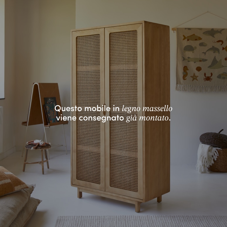 Luis - Armadio per bambini in legno di olmo massello e rattan