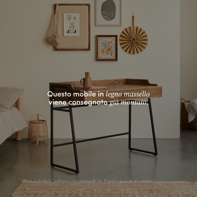 Hedda - Scrivania per bambini in legno di mango massello e metallo