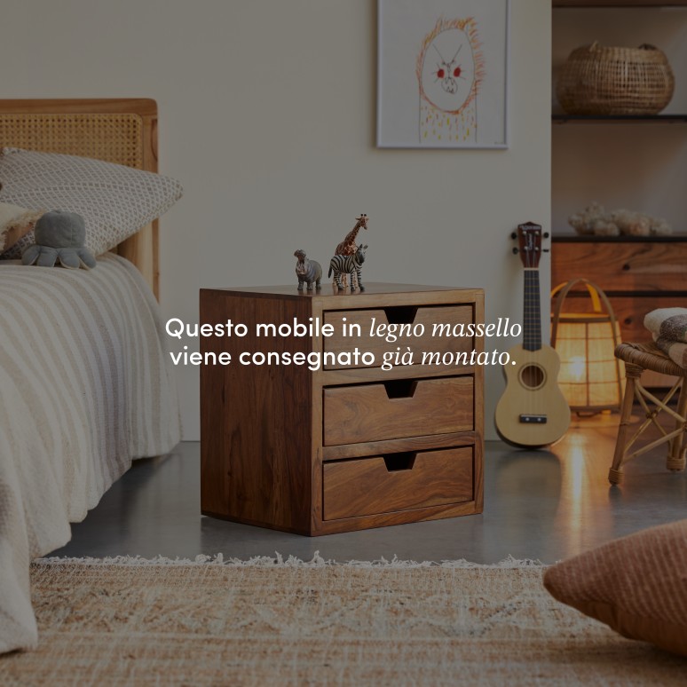 Kwarto - Comodino per bambini in legno di palissandro massello 3 cassetti