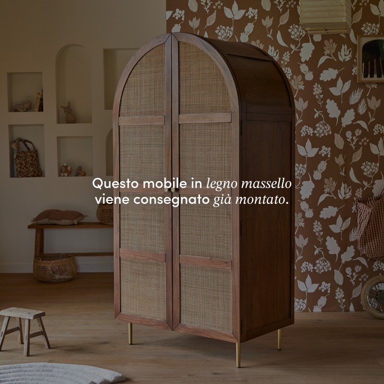 Lisbeth - Armadio per bambini in legno di olmo e rattan