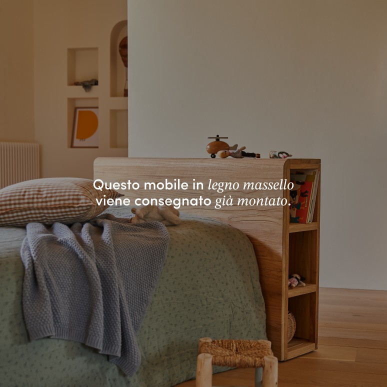 Bertie - Testiera letto per bambini con portaoggetti in teak massello 120 cm