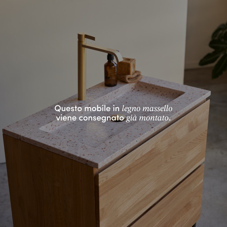 Nova - Mobile per il bagno in quercia massello e battuto di terrazzo premium Pink 80 cm