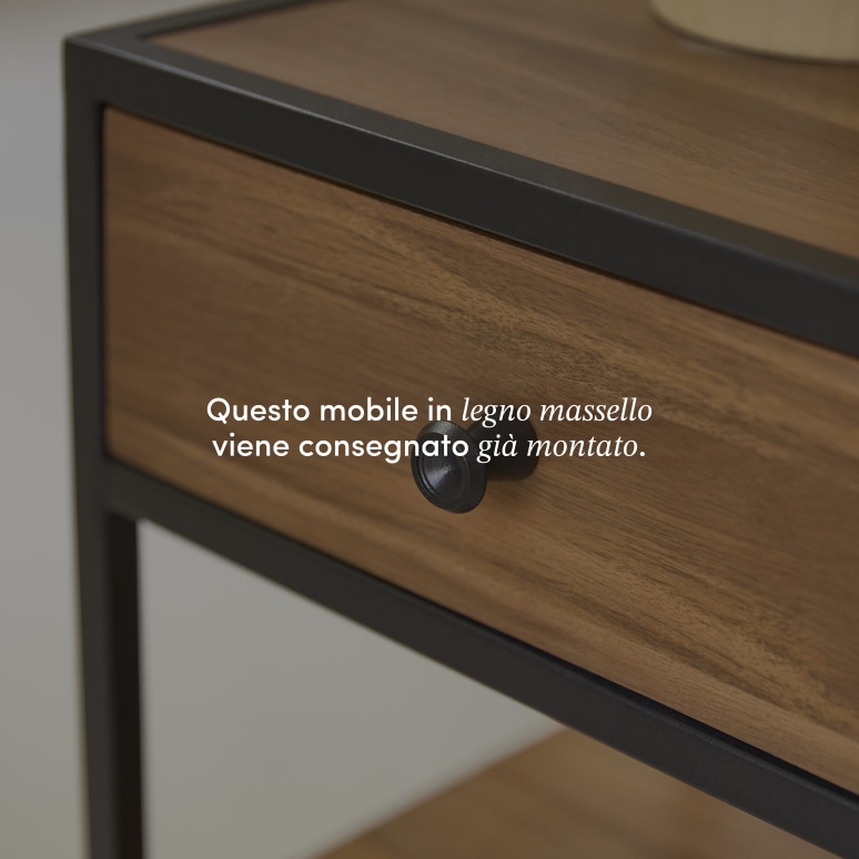 Agra - Comodino in legno di acacia massello e metallo