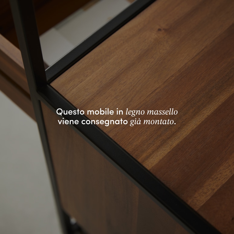 Agra - Comodino in legno di acacia massello e metallo