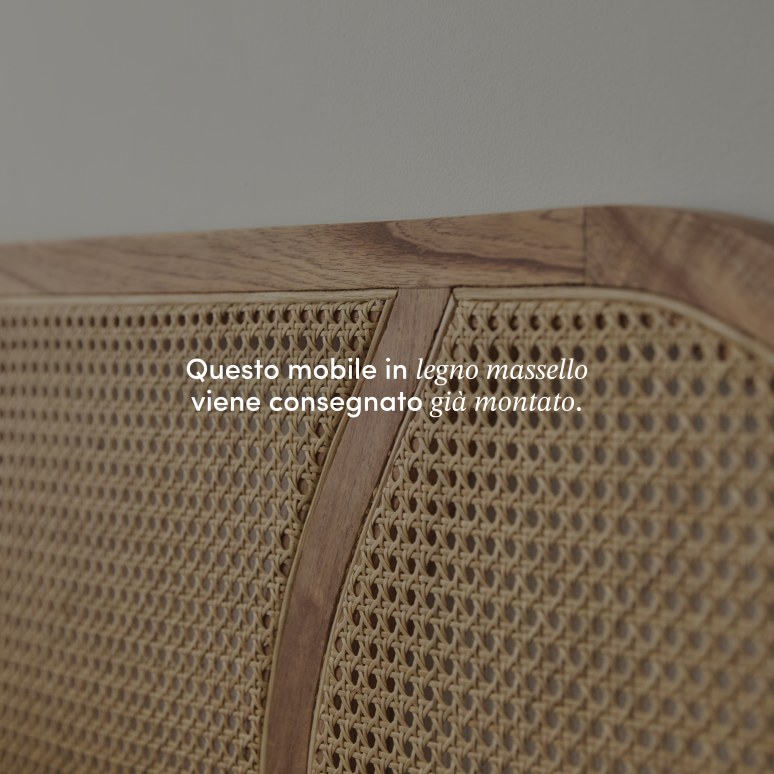 Billie - Testiera in legno di mindi massello e rattan da 200 cm