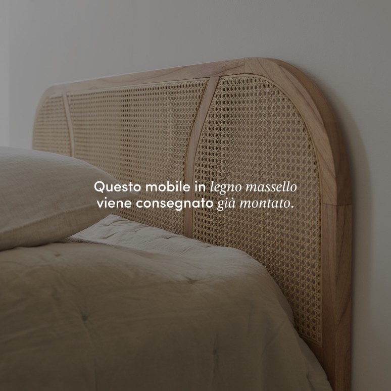 Billie - Testiera in legno di mindi massello e rattan da 160 cm