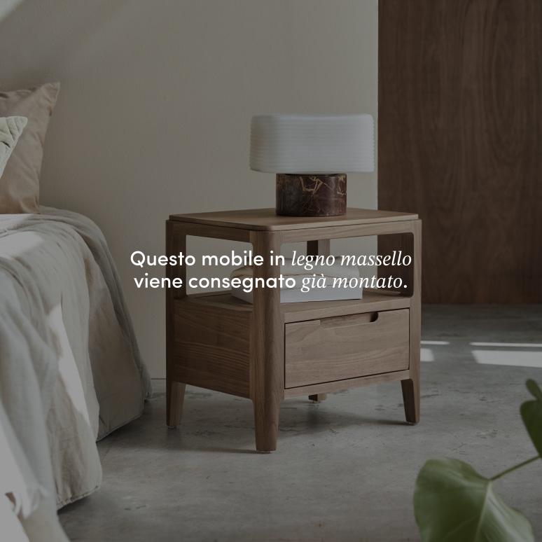 Arto - Comodino in legno di noce massello, 1 cassetto