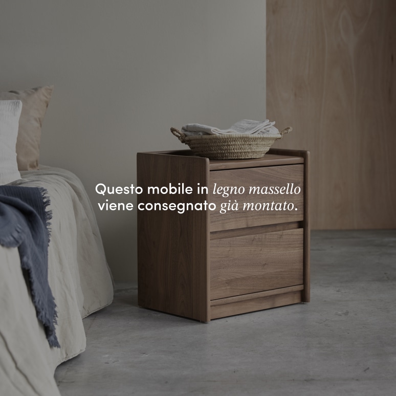 Arto - Comodino in legno di noce massello, 2 cassetti