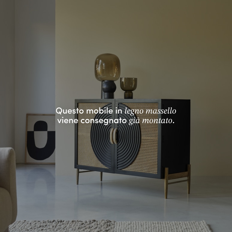 Sina - Credenza in legno di mango massello nero e rattan 115 cm