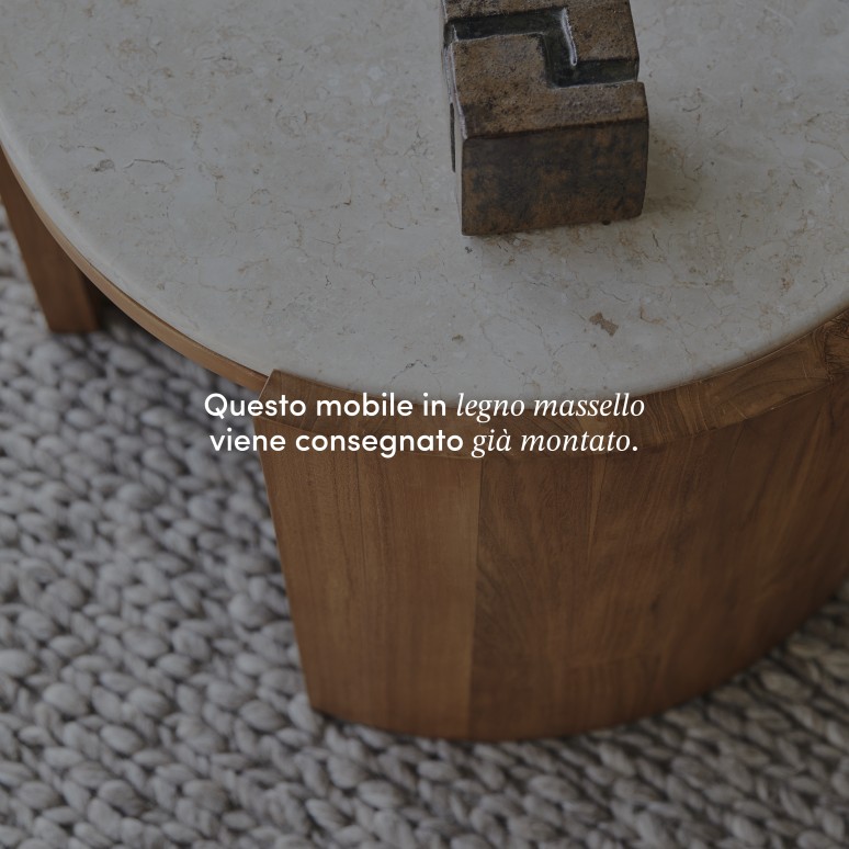 Virgile - Tavolino rotondo in teak massello e marmo