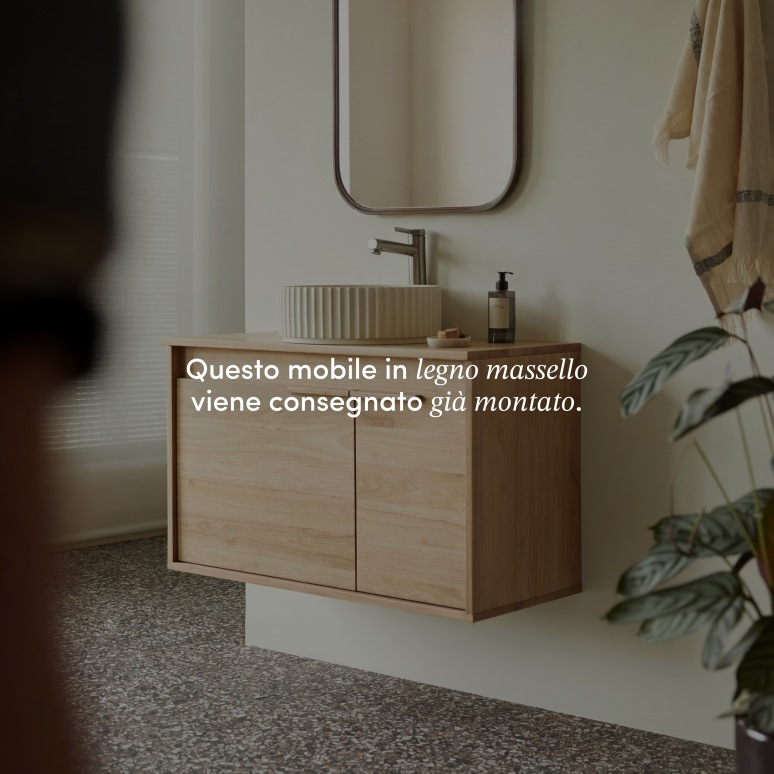 Néo - Mobile sottolavabo in legno massello di hevea 90 cm