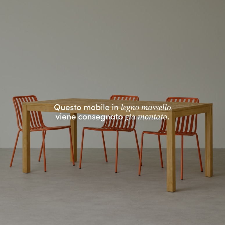 Téo - Set da giardino in teak massello e metallo arancione 4 sedie