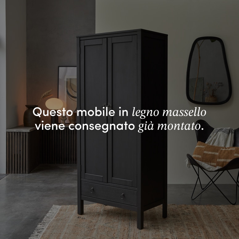 Thaki Black - Armadio in legno di pino massello