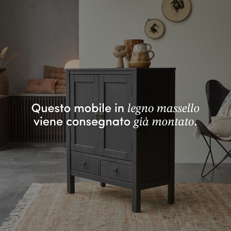 Thaki Black - Credenza in legno di pino massello 80 cm