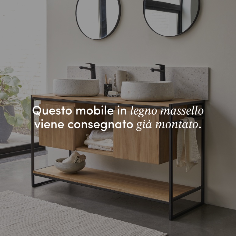 Michal - Mobile per il bagno in teak massello e metallo 140 cm