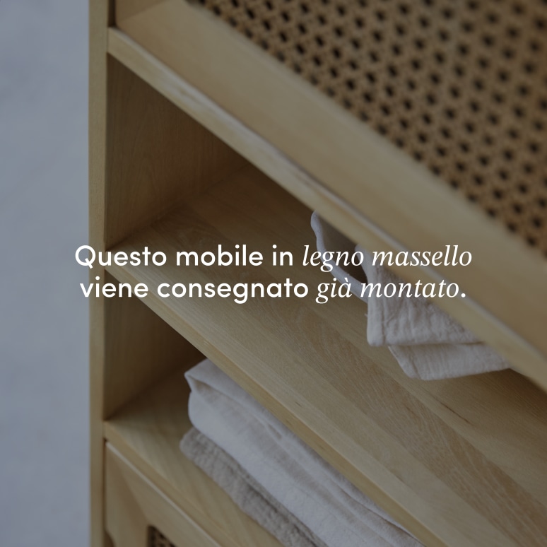 Luis - Libreria alta in legno di olmo massello e rattan