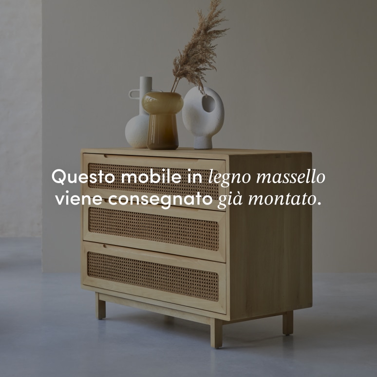 Luis - Cassettiera in legno di olmo massello e rattan